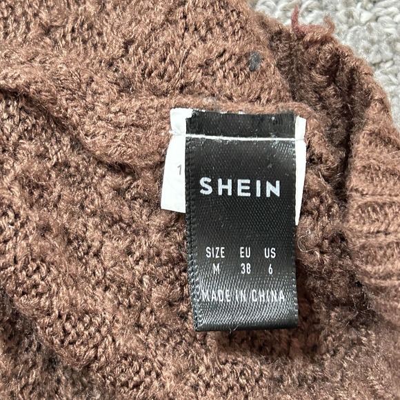 Women's Color Block Mock Neck Sweater - Size MEDIUM - Rust Cream Brown - Picture 6 of 7